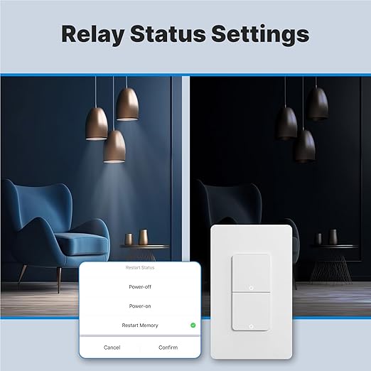 Matter WiFi Smart Light Switches, Netural Wire Required, 2.4GHz Single Pole Switch, Compatible with Alexa Assistant, Remote Control, Voice Control, No Hub Required (2 Way)