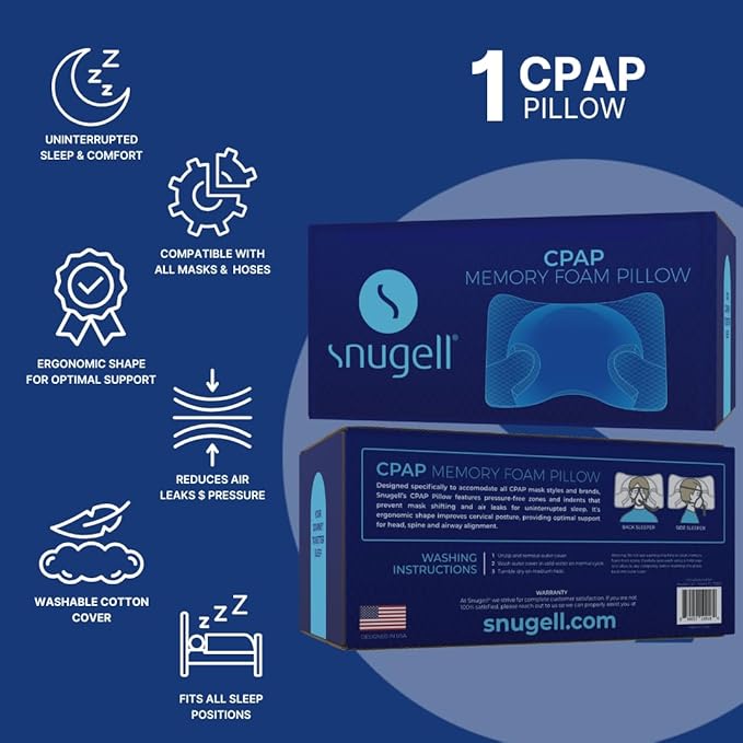 Snugell Memory Foam CPAP Pillow –Ergonomic Support for All Sleep Positions –Compatible with All Masks & Hoses –Reduces Air Leaks & Pressure – Washable Cotton Cover for Enhanced Comfort & Sleep Quality
