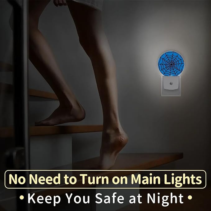 Blue Spider Web Plug-in Led Night Light with Auto Dusk to Dawn Sensor for Boys Girls Room Decor, Wall Lamp Nightlights for Hallway,Bedroom, Kids Room, Kitchen, Stairway, (0.5W, 2 Pack)