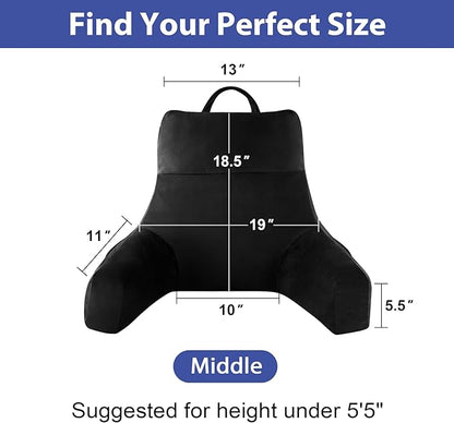 Back Pillow for Bed Sitting up, Reading Pillow for Sitting in Bed Adult, Back Support Pillow, Memory Foam Sit up Lounge Backrest Pillow with Arms for TV, Couch, Chair, Dorm, 18 Inch, Black