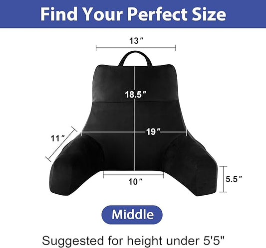 Back Pillow for Bed Sitting up, Reading Pillow for Sitting in Bed Adult, Back Support Pillow, Memory Foam Sit up Lounge Backrest Pillow with Arms for TV, Couch, Chair, Dorm, 18 Inch, Black