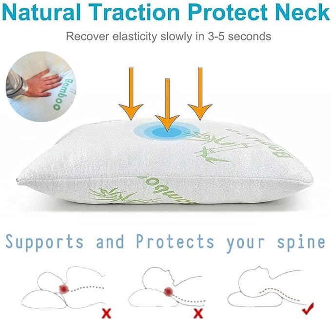 Memory Foam Bamboo Pillows King Size Set of 2 [Adjustable] for Sleeping - Cool & Breathable Cover with Zipper Rayon Derived from Bamboo Pilllowcase - Relieves Neck Pain - Back/Stomach/Side Sleeper