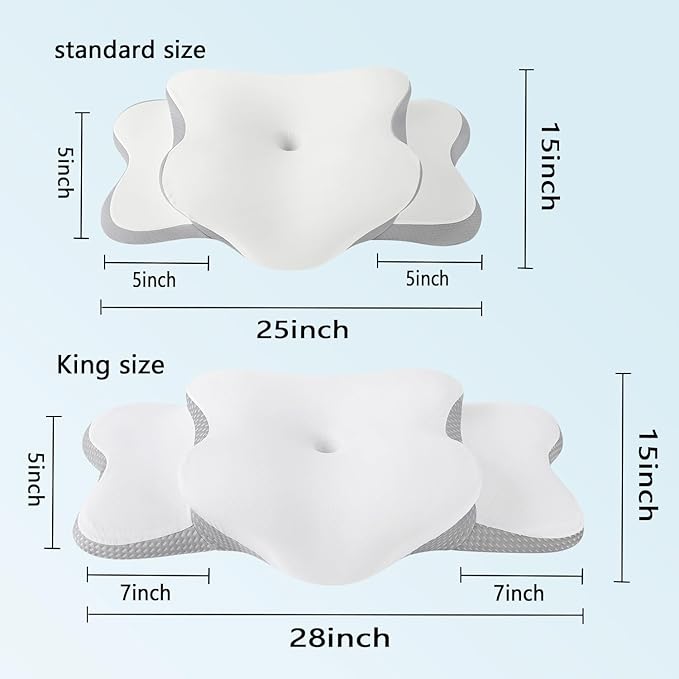 Ergonomic Pillow for Sleep Apnea, Neck Pain, and Snoring Relief | Cervical Neck Pillow for Side Sleepers | Orthopedic Memory Foam with Ergonomic Support, White, Large