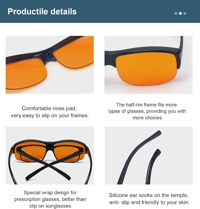 BLUELESS Computer Fit over Glasses with Orange Tinted Sleep Glasses, Black
