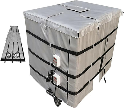 IBC Container Heater, IBC Tote Insulation Blanket, Smart Temperature Control up to 200°C, 1000L, IBC Tote Blanket with Thermostat, for Petroleum, Chemical, Food Processing Grey