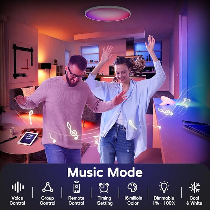 Smart Ceiling Light, 12" Inch LED Color Changing Ambient Lamp 30W 2400LM Flush Mount, Magic Home Wi-fi RGB Dimmable Work for Alexa & Google Voice Control 2200K-6500K DIY Colors Round White