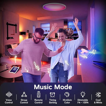 Smart Ceiling Light, 12" Inch LED Color Changing Ambient Lamp 30W 2400LM Flush Mount, Magic Home Wi-fi RGB Dimmable Work for Alexa & Google Voice Control 2200K-6500K DIY Colors Round White