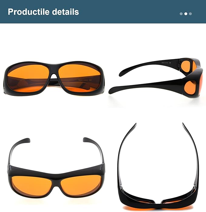 BLUELESS Fit over Blue Blocking Glasses with Orange Tinted Lens Sleep Glasses,Black