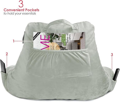 Nestl Reading Pillow with Shredded Memory Foam, Designed for Sitting Up in Bed and Couch, Back and Arms Adjustable Support for Adult & Teens Backrest Pillows for Reading with Washable Cover Sage Green
