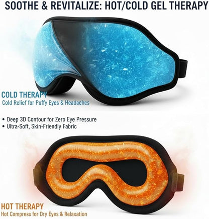 3D Zero-Pressure Sleep Mask with Cooling Gel | 100% Blackout Eye Cover for Puffy Eyes, Migraines & Dry Eyes | Hot & Cold Therapy for Deep Sleep & Relaxation