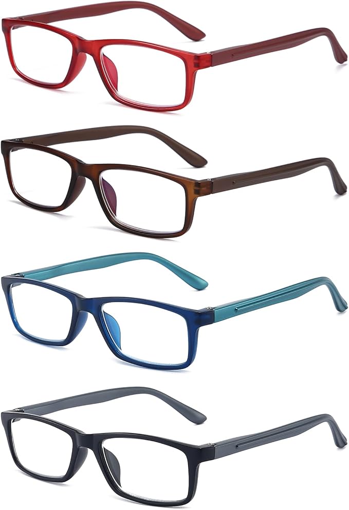 Reading Glasses Blue Light Blocking for Men Women,Rectangular Frame Computer Readers with Spring Hinge