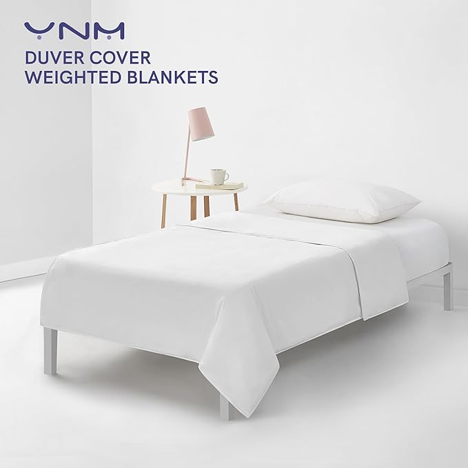 YnM Cotton 3-Side Zipper Duvet Cover for Weighted Blankets | Easy on, Easy Off White, 48"x72"