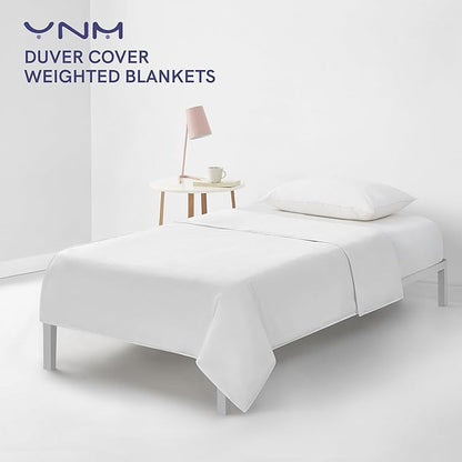 YnM Cotton 3-Side Zipper Duvet Cover for Weighted Blankets | Easy on, Easy Off White, 48"x72"