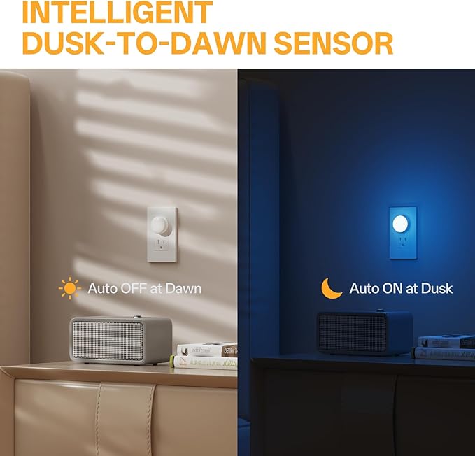 Mini Plug in Night Light, Dusk to Dawn Sensor, 4-Color, LED Toilet Night Lights, Dimmable Color Changing, for Kids Breastfeeding, Sleep Aid, Bedroom, Nursery, Hallway, 6Pack
