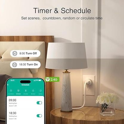 GHome Smart Plug, WiFi Smart Plugs Work with Alexa and Google Home, Smart Outlet Timer with APP Remote Control, 2.4GHz Wi-Fi Only, No Hub Required, ETL FCC Listed, White