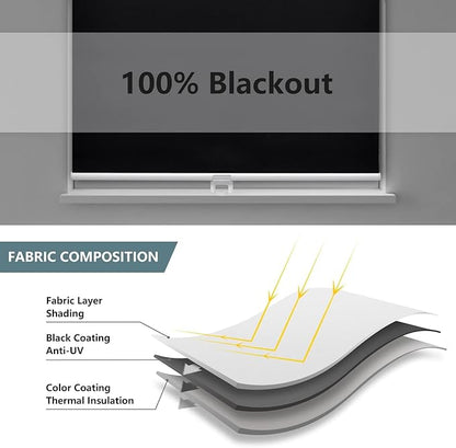 AOSKY Cordless Roller Shades Blackout Blinds for Windows Room Darkening Rolled Up Shades with Spring System, UV Protection Window Shades Door Blinds for Home and Office (22.5" W x 72" H, Black)