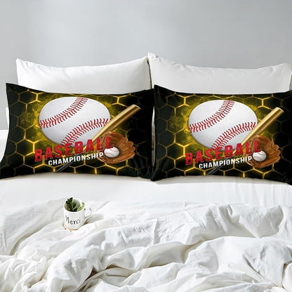 Manfei Baseball Sheet Set Full Size, Abstract Geometric Gold Honeycomb Bedding Set for Kids Boys Room Decor, Sports Theme Bed Sheet Set 4pcs with Deep Pocket Fitted Sheet + Flat Sheet + 2 Pillowcases