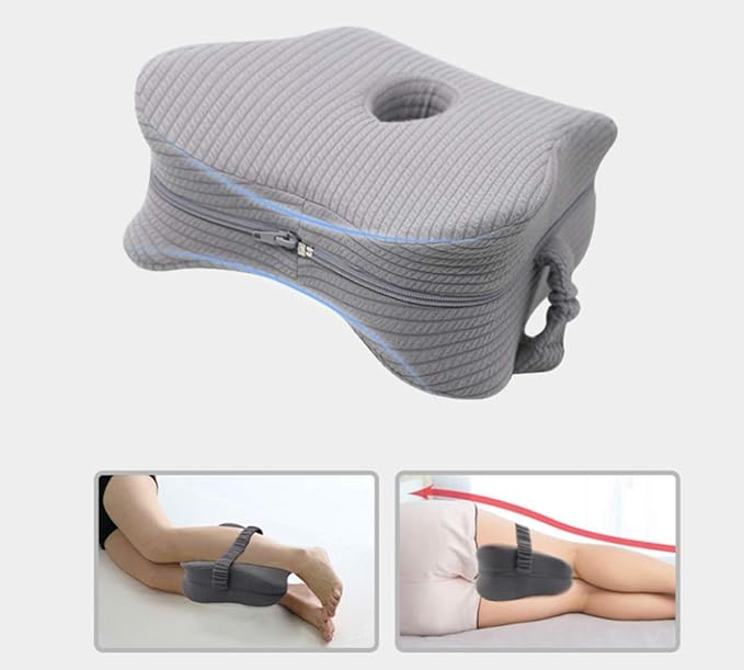 Upgrade Knee Pillow for Side Sleepers with Elastic Strap, Memory Foam Leg Pillow, Ideal for Spine Alignment, Hip, Back & Joint Pain Relief - for Better Sleeping with Breathable & Washable Cover