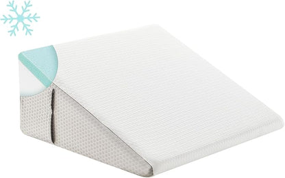 Bedluxe Wedge Pillow, 12 inch Bed Wedge Pillow for Headboard, Pillow Wedge for Acid Reflux Relief, Sleeping, After Surgery, Snoring, Gerd, Triangle Pillow Wedge - Cooling Memory Foam Top, White/Grey