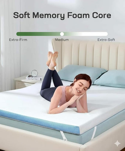 Marsail Queen Size Memory Foam Mattress Topper, 3 Inch Cooling Gel Infused Mattress Topper with Soft Cover, CertiPUR-US and Oeko-TEX Certified, Suitable for Sofa, RV, Camping