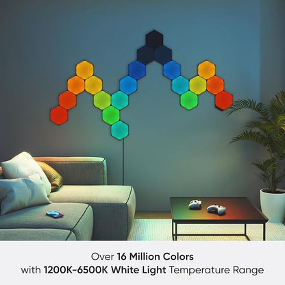 Nanoleaf Shapes LED Wall Lights, RGBW Smart Wall Panels with 16M+ Color, Compatible with Alexa & Google Assistant, Music Sync, DIY Gaming Light for Home Decor (Black Hexagons Smarter Kit 9 Pack)