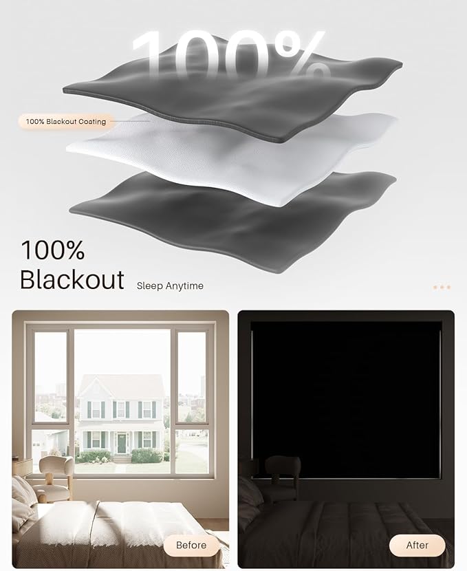 Smart Roller Shades for Windows, Alexa Blackout Motorized Blinds with Remote Control, Easy Install Automatic Electric Blinds for Indoor (71" W x 72" H, Black)