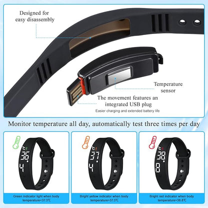 Vibrating Alarm Wristband Bracelet with Pedometer Sleep Vibration Alarm Black Accurate Step Counting Real Temperature LED Display for Fitness Tracking