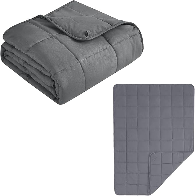 BETU Weighted Blanket (36''x48'' 3lbs Grey Small Size & 24''x29'' 5lbs Grey Weighted Lap Blanket) 2 Pieces Bundled, Cooling Heavy Blanket with Premium Glass Beads, Soft Thick Blankets for Sleep.