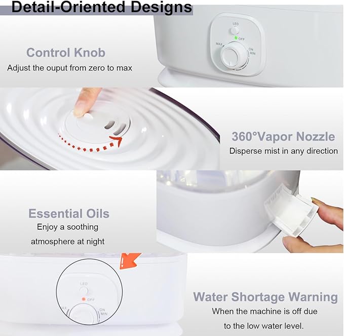 6L Humidifier for Large Room - Cool Mist Ultrasonic with 60H Runtime, Top Fill, Whisper Quiet ≤28dB, Auto Shut-Off, Essential Oil Diffuser & Night Light for Baby Nursery Bedroom Office