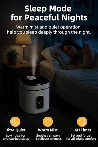 Stainless Steel Humidifier, 3.3L/0.87Gal Warm Mist Steam Humidification Humidifier, Easy to Clean Warm Mist Adjustable Humidity for Bedroom Living Room,1 pack