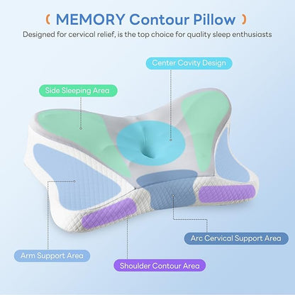 Sweetcrispy Cervical Pillow for Neck and Shoulder - Ergonomic Memory Foam Pillows, Contour Side Sleeper for Adults, Cooling Orthopedic Neck Support for Back Stomach Sleepers, King Size, Grey