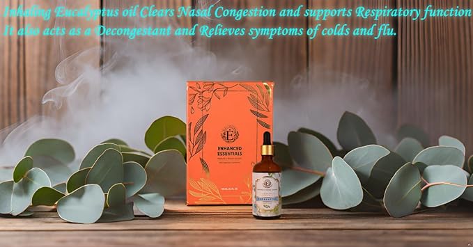 Luxurious Eucalyptus Essential Oil by Enhanced Essentials|Highly Concentrated,Organic & Slow Distilled Oils for Home,Diffusers,Bath,Gifting,Soap & Candle Making|Ideal for Business| 3.38 fl oz (100 ml)