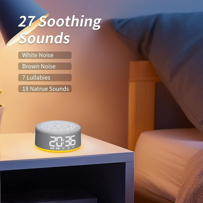 【3 in 1】 Sound Machine Alarm Clock Night Light White Noise Machine with 30 Sleeping Sounds for Baby Kids Adults 32 Level Volume Auto Off Timer Memory Function Digital Clock with 30 Wake Up Sounds