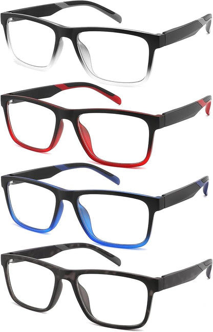 4 Pack 3.25 Reading Glasses Men Readers Computer Blue Light Blocking Fashion Comfy Eyeglasses with Spring Hinge
