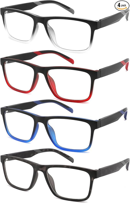 4 Pack Reading Glasses 1.5 Men Readers Computer Blue Light Blocking Fashion Comfortable Eyeglasses with Spring Hinge