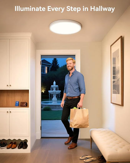 12 Inch LED Flush Mount Ceiling Light Fixture, 24W Modern Ultra-Thin Ceiling Lamp with Remote, 2400LM Dimmable Brightness, 2700K-6500K Adjustable Color Temperature, for Bedroom Living Room Kitchen