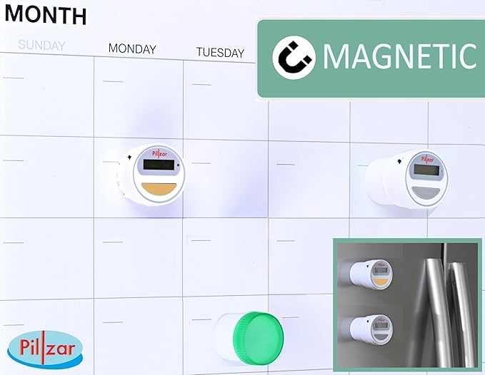 Portable Pill Organizer Dispenser with Timer Cap for Medication, Supplements and Vitamins. Perfect for Travel or Home Use.