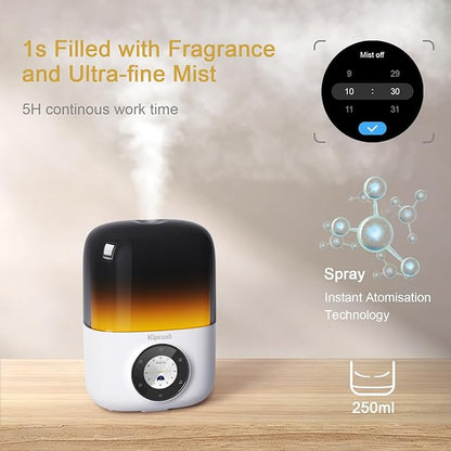 Kipcush Essential Oil Diffuser, 250ML Humidifier withWhite Noise Machine, LED Mood Lighting, Touchscreen,Timer, Auto-Off (White)