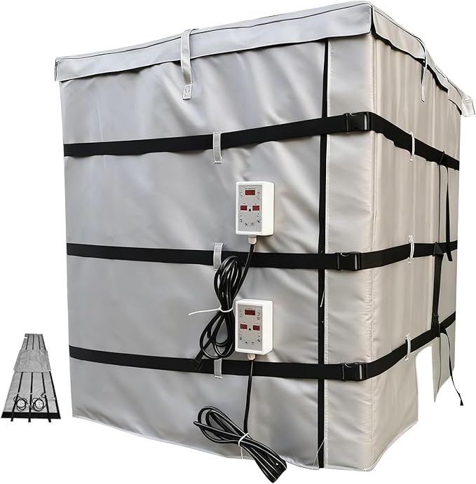 IBC Tote Heating Jacket, IBC Tote Insulation Blanket, 1000L, Smart Temperature Control up to 200°C, IBC Tote Blanket with Thermostat, For petroleum, chemical, food processing Grey