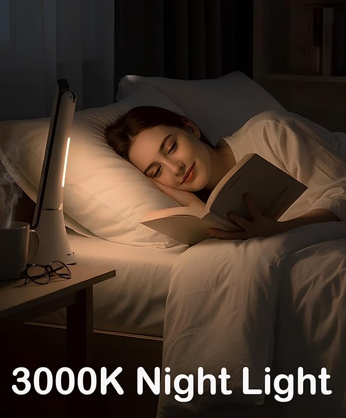 Light Therapy Lamp, 10000 LUX LED Desk Sunlight Lamp, UV-Free Full Spectrum Mood Lighting with Night Light, Rechargeable for Home Office, Leather-Like Texture