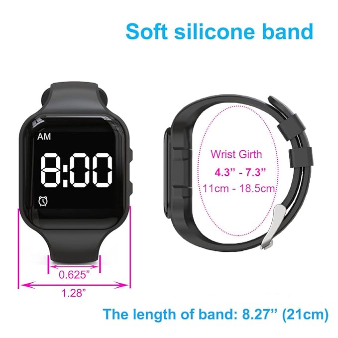 Water Resistant Potty Training Watch Rechargeable Vibrating Alarm Reminder Watch Silent Wake Up Wristband - with Lock (White)