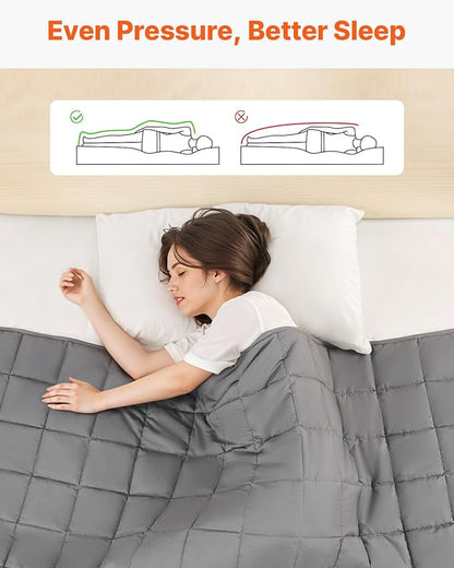 VEVOR Weighted Blanket 60 x 80 inch - Queen Size, 25 lbs Heavy Blanket with Cooling Glass Beads, Soft & Breathable for All-Season Use, Suitable for Adults 250–310 lbs, Ideal Gift Choice (Grey)