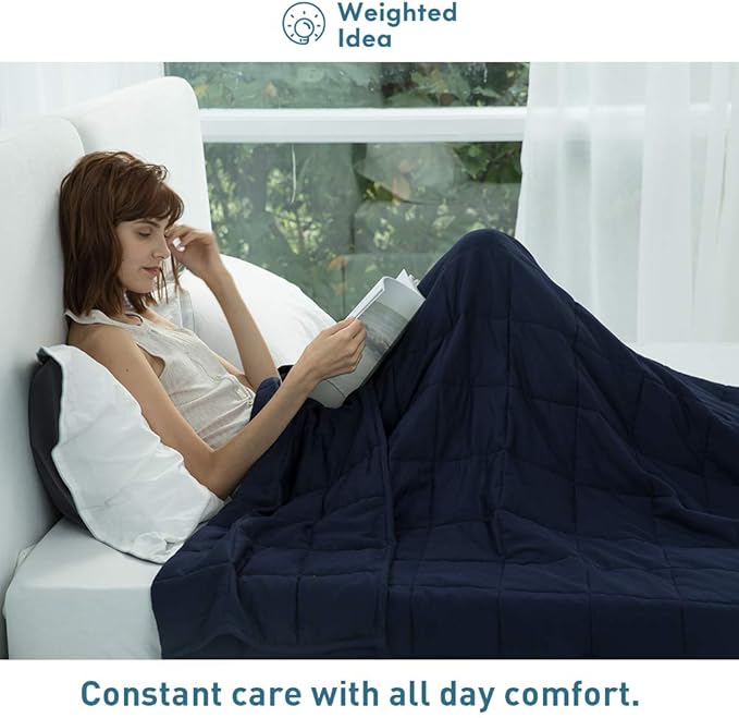 Weighted Idea Weighted Blankets for Adults (Navy Blue,48"x72",20lbs) Breathable Twin Blanket with Premium Glass Beads Heavy Soft Throw Blanket for All-Season