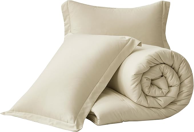 Chezmoi Collection Cliff 3-Piece Lightweight Cooling Comforter Set, Queen- Rayon Derived from Bamboo & Polyester Blended, Soft Breathable Bedding for Hot Sleepers, Sand