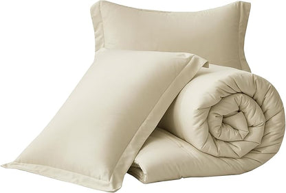 Chezmoi Collection Cliff 3-Piece Lightweight Cooling Comforter Set, Queen- Rayon Derived from Bamboo & Polyester Blended, Soft Breathable Bedding for Hot Sleepers, Sand