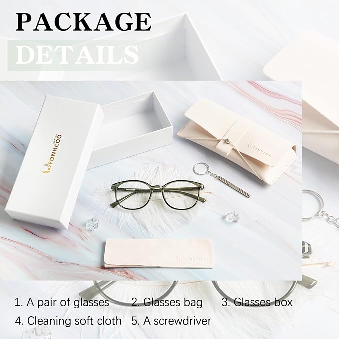 FONHCOO Blue Light Blocking Glasses Women Men Computer Eyeglasses,TR90 Fashion Round Transparent Anti Blue Light Glasses with Anti Eyestrain & UV Glare for Gaming & Reading (Green)