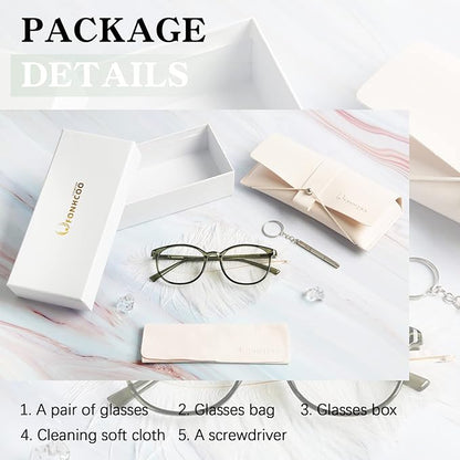 FONHCOO Blue Light Blocking Glasses Women Men Computer Eyeglasses,TR90 Fashion Round Transparent Anti Blue Light Glasses with Anti Eyestrain & UV Glare for Gaming & Reading (Green)