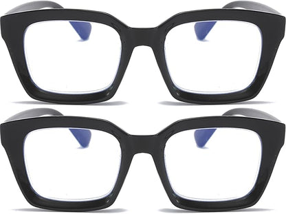 REAVEE 2 Pack Oprah Style Oversized Reading Glasses for Women Men Blue Light Blocking, Ladies Stylish Retro Square Large Computer Readers (Black/Black 2.25x)