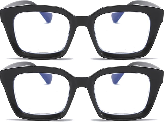 REAVEE 2 Pack Oprah Style Oversized Reading Glasses for Women Men Blue Light Blocking, Ladies Stylish Retro Square Large Computer Readers (Black/Black 3.0x)