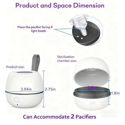 Portable Pacifier Sterilizer Box, USB Rechargeable Sterilize Case, 3-Minute High Efficiency Cleaning for Baby Pacifiers On The Go